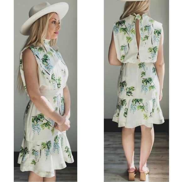 Saloni Fleur Silk Floral Mini Dress in Dotty Stamped Blueberry Size 2 - Picture 3 of 9